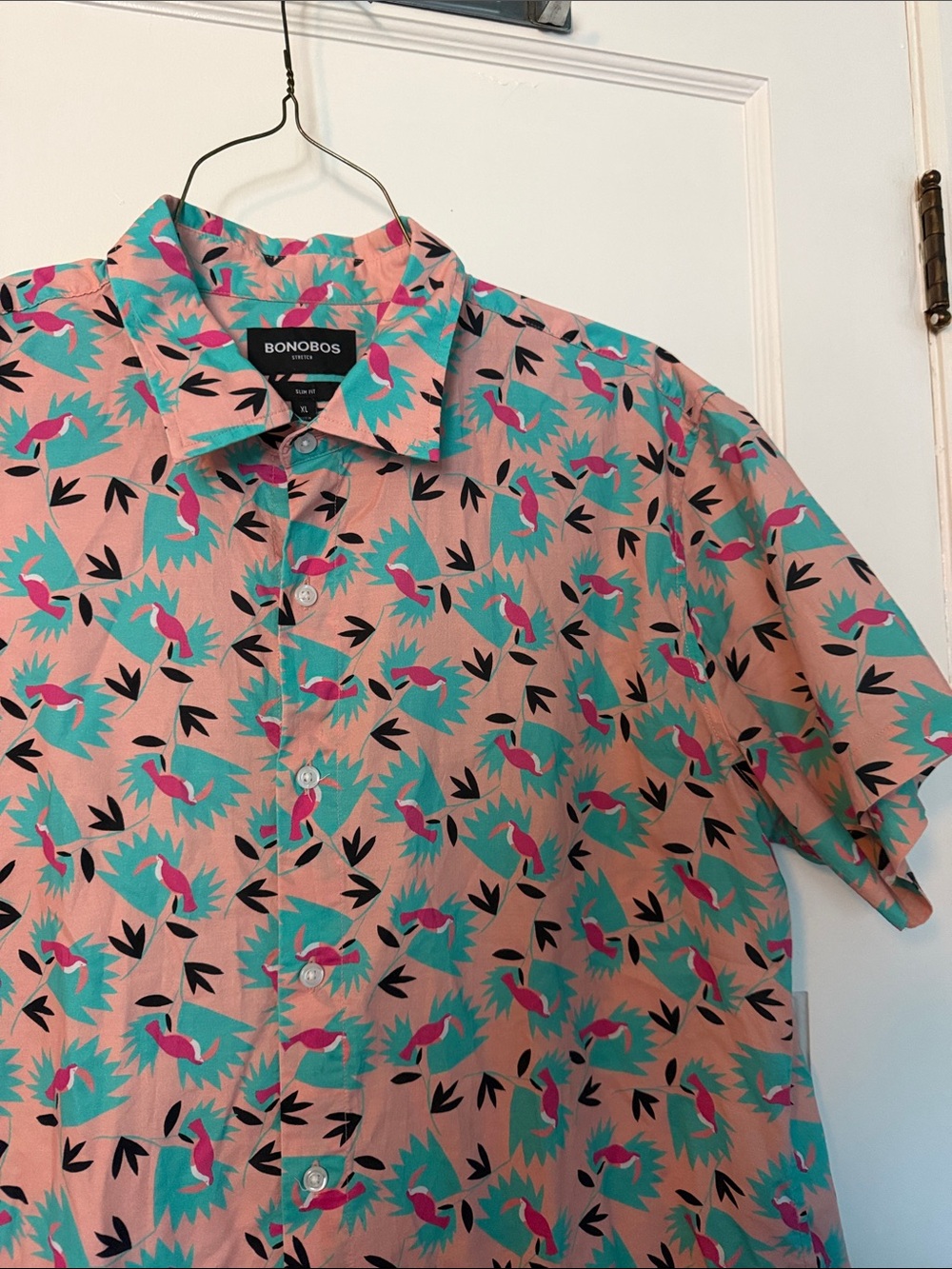 Bonobos Pink Tropical Flamingo Short-Sleeve Button-Up Shirt